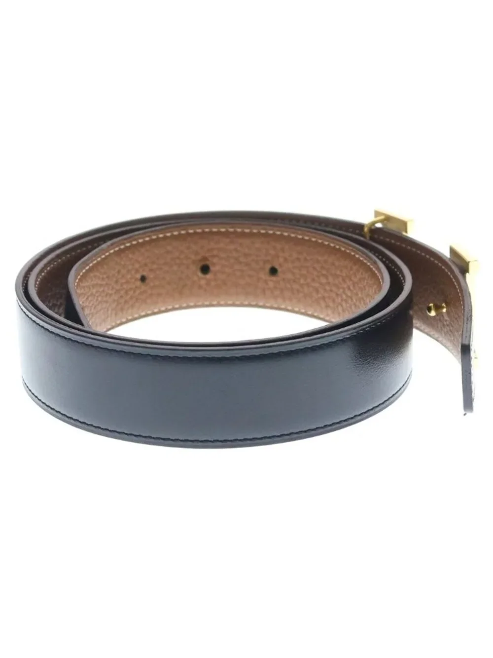 Hermes Constance Buckle Gold Taurillon Clemence Leather Belt Black